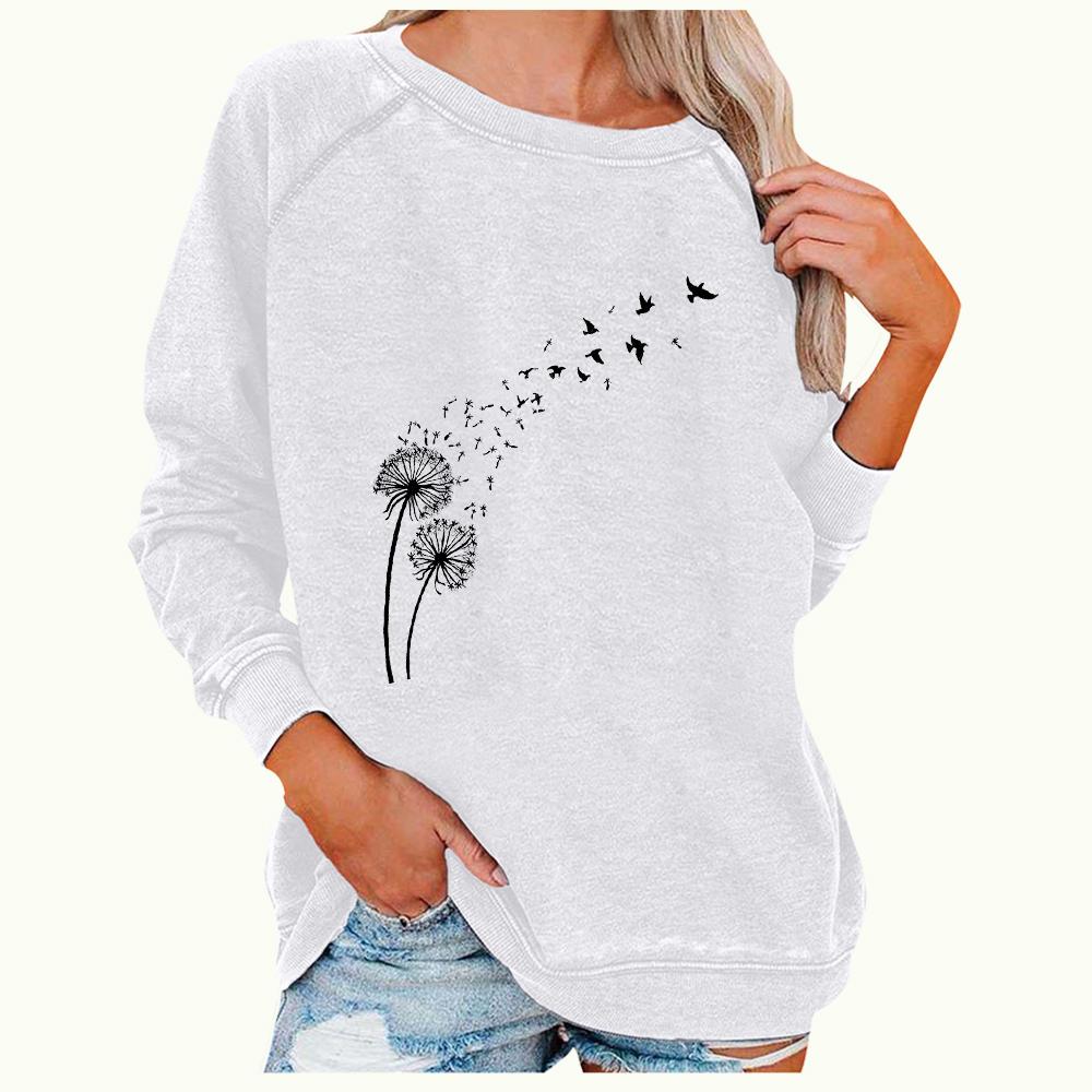 

Женская весна и осень Повседневный Длинный Рукав Топ Мода Одуванчик Принт Толстовка Женский Круглый Воротник Свободный Топ