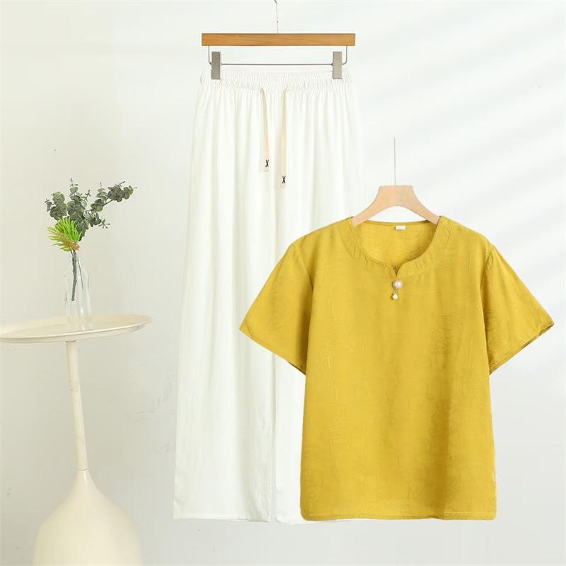 

Женский летний комплект из двух предметов: футболка для пожилых (Стиль 2025 года) 5XL