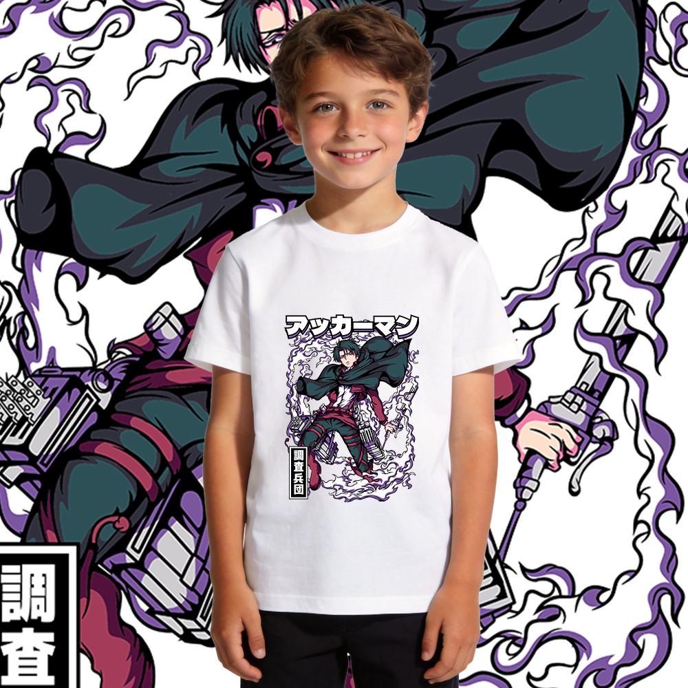 Aot Levi Anime Print Kids Cotton T Shirt Boys Girls Casual Short Sleeve Soft Breathable Summer Top Tee