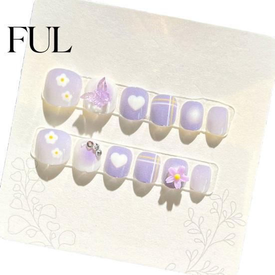 Kids Fun Nail Art 12Pcs Cartoon Stickers Cute Flower Cloud Heart Children Party Decorations Pattern Rhinestones Decals Self-adhesive Fake Nails