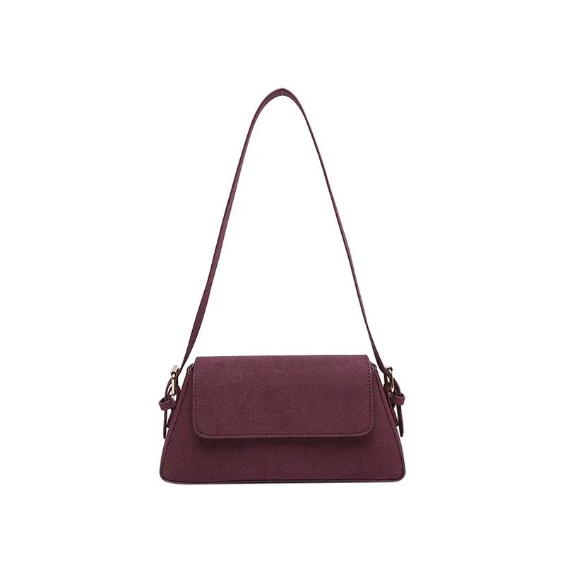 Solid Color Suede Zipper Sweet Shoulder Bags on Sale Simple Trend Sewing Thread Bags High Quality Popular Fashion Crossbody Bag