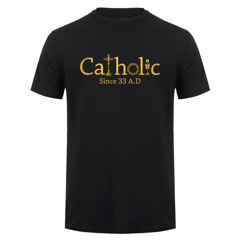Catholic Since 33 Ad Christian T Shirt Jesus Crucifix Eucharist Faith Graphic Tee Religious Gift Tops Da335