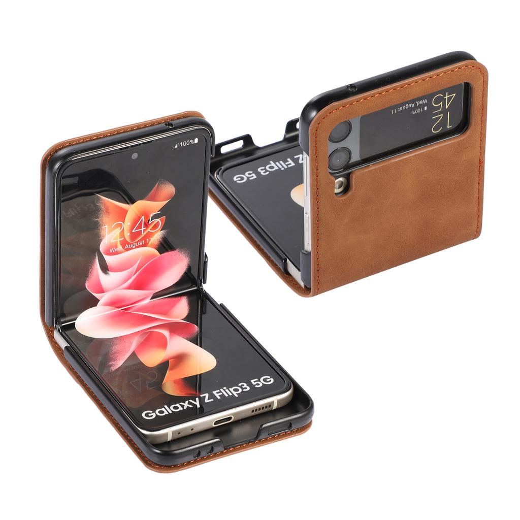 Suitable for Samsung Z FLIP4 Folding Card Skin Feeling Mobile Phone Case Z FLIP3 Retro Leather Multi Card Anti Fall Case