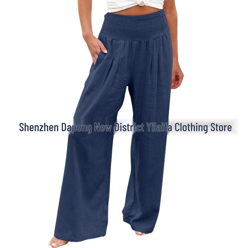 2024 Spring Women's Casual Cotton and Linen Mid-Waist Long Pants - European & American Style