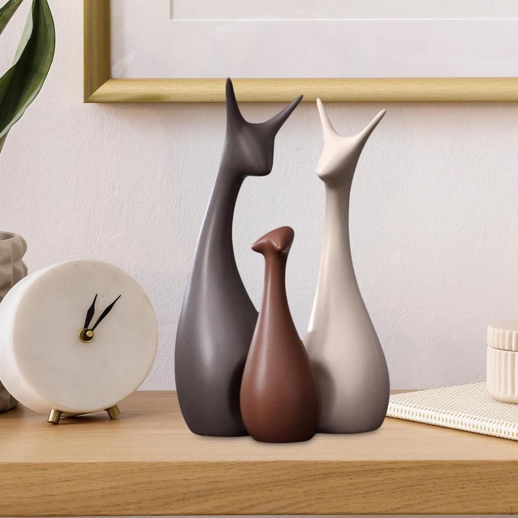 3pcs Ceramic Ornaments Animal Figurine Sculpture Deer Statue Decorative Furnishings Creative