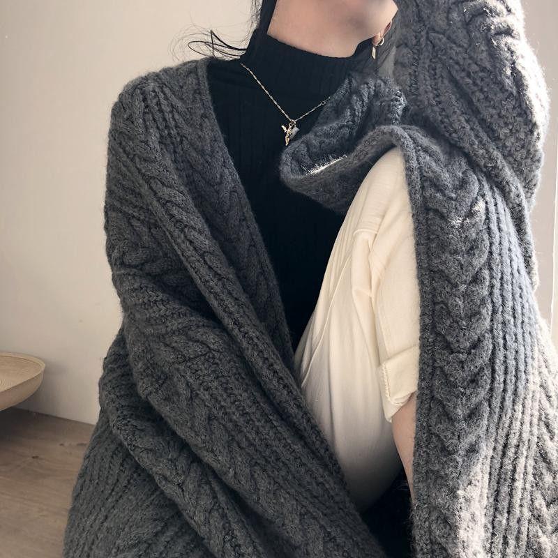 Plus Size Women Korean Casual Long Sweater Autumn Loose Long Sleeve Cardigan Female Knitted Sweaters