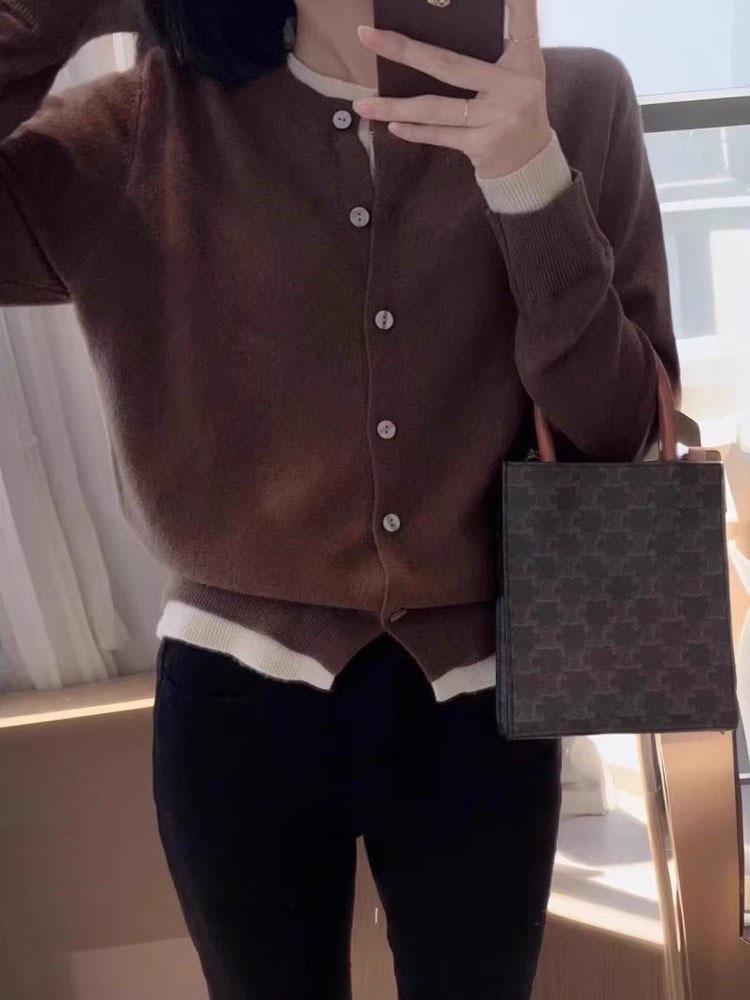 Retro Style Color-Block Two-Piece Wool Sweater - Soft, Skin-Friendly, Slimming Knit Cardigan for Women