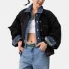 Levis Loose Color Block Lapel Casual Long Sleeve Denim Jacket Women jackets Black 003SX-0000