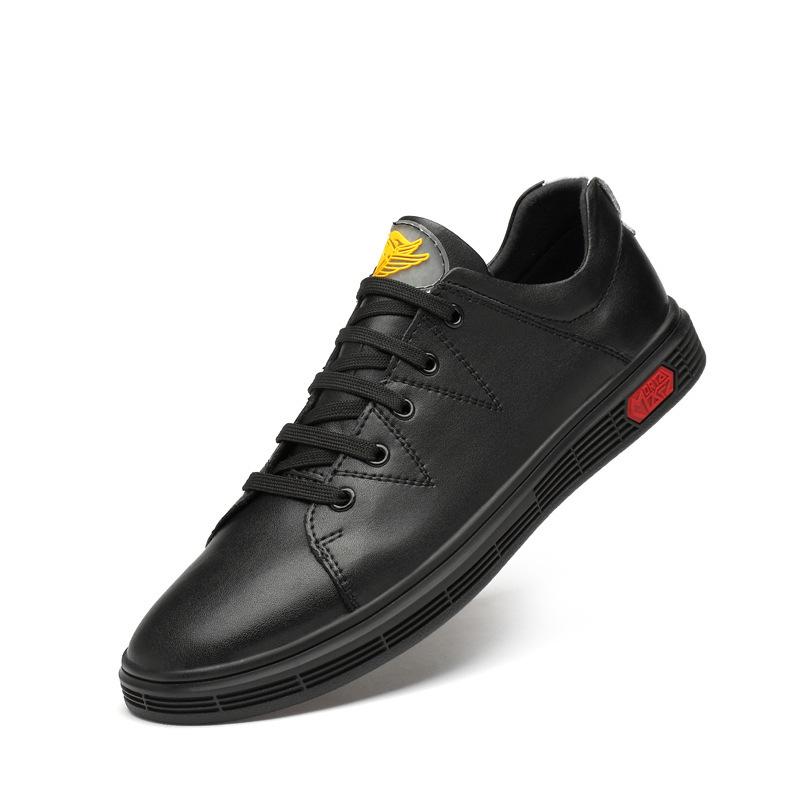 

Round head shallow mouth two-layer cowhide white shoes trendy casual shoes green daily work versatile board shoes 46 чёрный