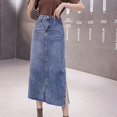 Nova moda coreana casual sexy mulher saias femininas femininas OL comprimento médio saia jeans saia longa