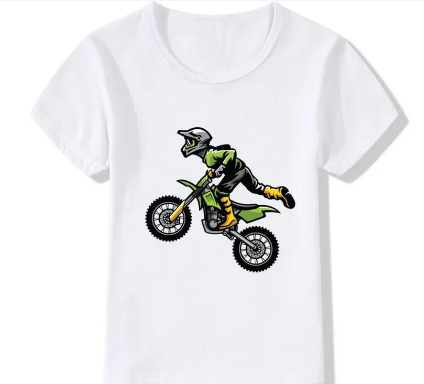 Kids Motocross Rider TShirt Funny Summer Fashion Streetwear Toddler Baby Girls Clothing Childrens Tops Polyester Fabric