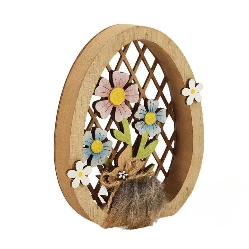 Wooden 2024 Easter Bunny Egg Ornament Rabbit Hollow Carved Flower Craft Wooden Chick Easter Egg Desktop Decoration Gift