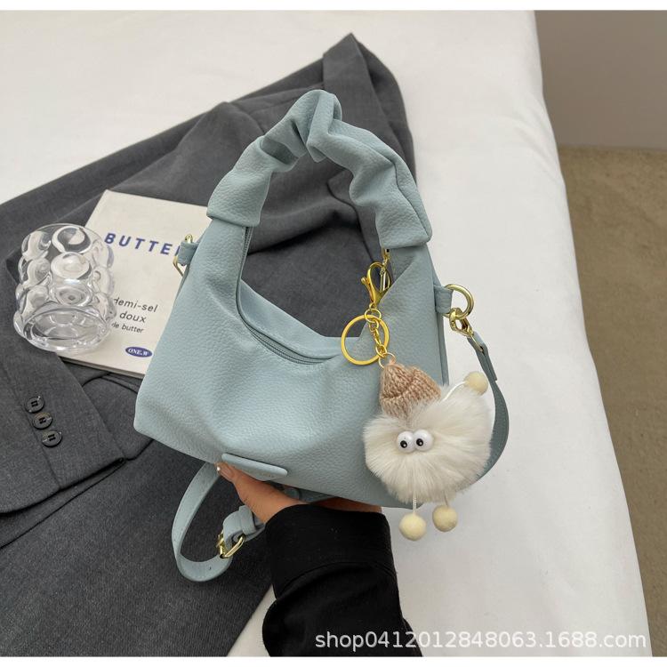 

Korean version of foreign style pleated portable small bag women 2025 new popular messenger bag ins cloud commuter bag синий