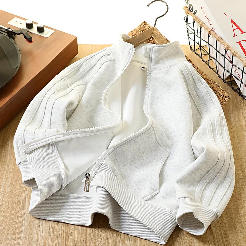 

Куртки для мальчиков и девочек, весна-осень, однотонные, на молнии, с капюшоном, в корейском стиле, свободные, повседневные, верхняя одежда, топы 110 белый