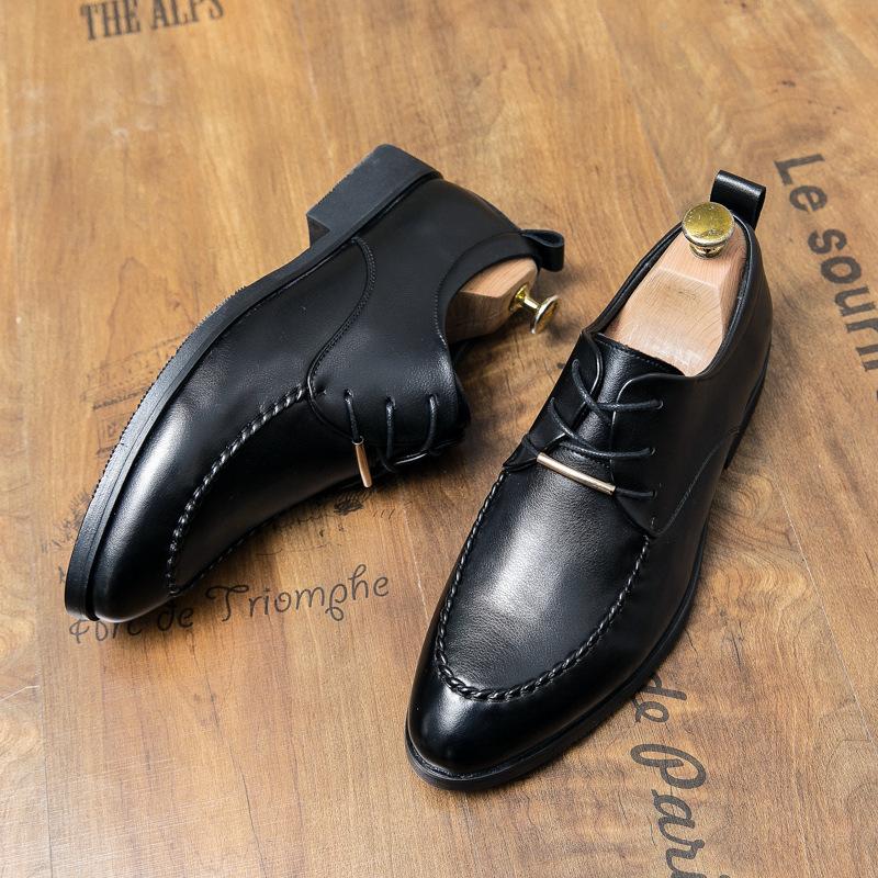 

Мужская обувь из кожи в корейском стиле, деловая, британская, повседневная, увеличивающая внутреннюю высоту мужская обувь 45