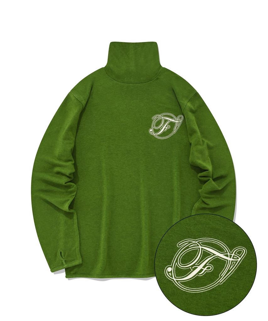 FALLETT Wool Tencel Turtleneck Long Sleeve Green
