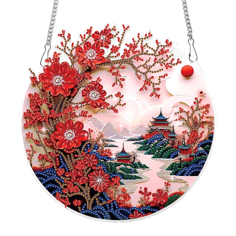 2D Flat DIY Hanging Diamond Art Kits Diamond Painting Set Diamond Art Pendant Single Side Drill Wall Decor for Home & Windows