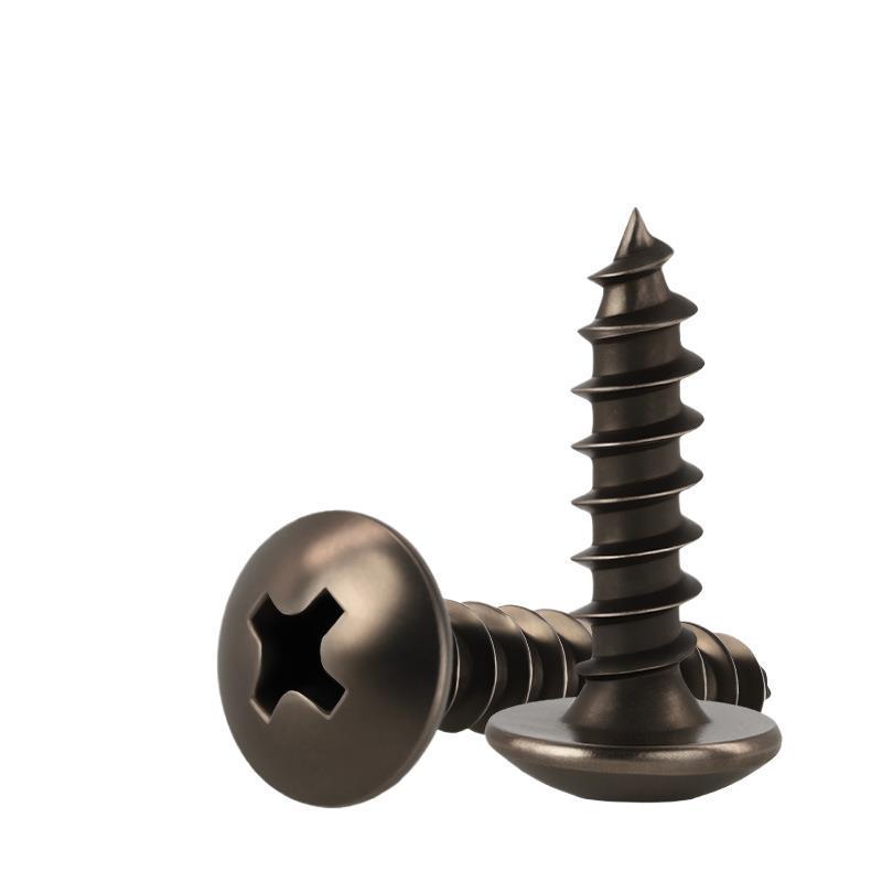 Yigu Black Nickel Hardened Phillips Flat Head Self-Tapping Screws M3-M5, Carbon Steel, Coarse Thread, Pointed Tail