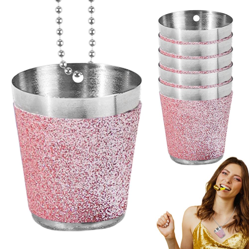 Shot Glasses With Beaded Chain Stainless Steel Wine Necklace Portable Stainless Steel Wine Glasses Set Of 6 For Bachelor Party