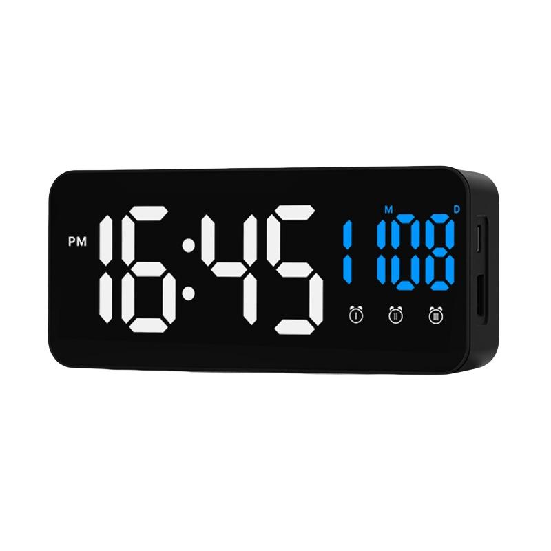 Mirror Digital Alarm Clock TEMP Date 3 Alarms Snooze Night Mode Table Clock 12/24H USB Output Charging Port LED Digital Clock