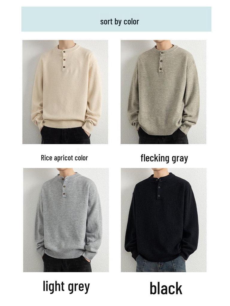 Men's Trendy Loose Henley Knit Pullover for Autumn/Winter 2025