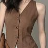 Women's Halter V-Neck Vest Backless Single Breasted Sleeveless Vest Asymmetrical Hem Vest