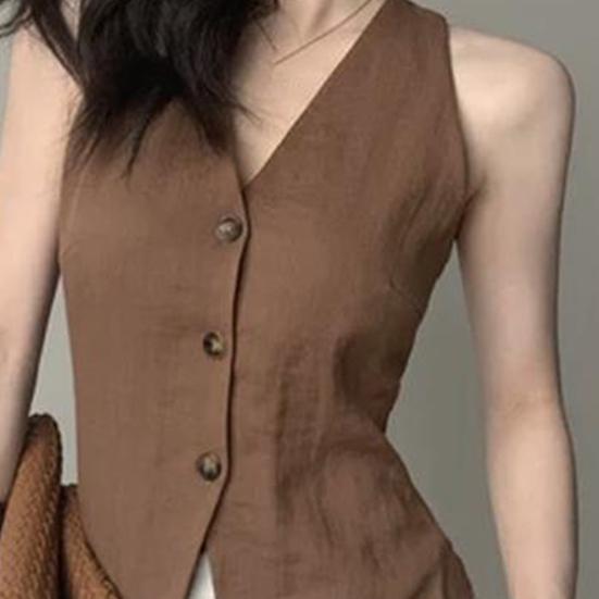 Women's Halter V-Neck Vest Backless Single Breasted Sleeveless Vest Asymmetrical Hem Vest