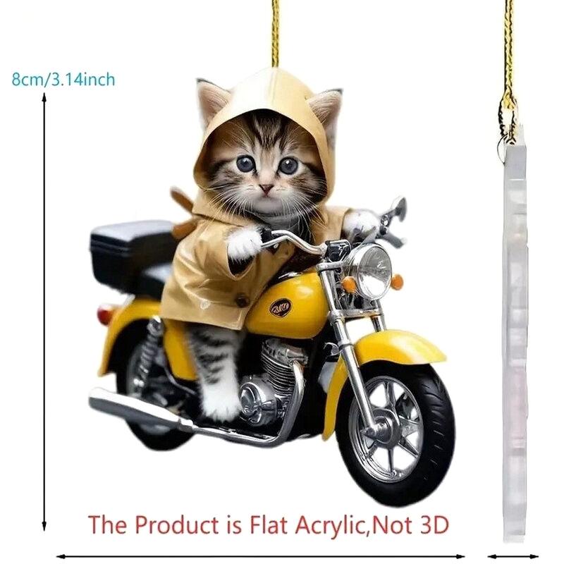 1Pcs Flat 2D Acrylic Riding Motorcycle Cat Pendant Decoration Rearview Mirror Car Ornament Home Decoration Pendant Bag KAeychain