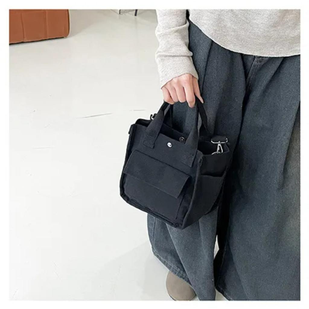 Multi Pocket Tote Canvas Bag Handheld Crossbody Bag Minimalist Design Versatile Handheld Convenient Meal Box Bag