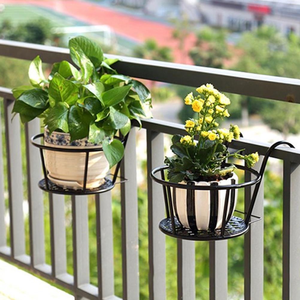 Hanging Balcony Flower Pot Rack Wrought Iron Window Sill Planter Holder Black