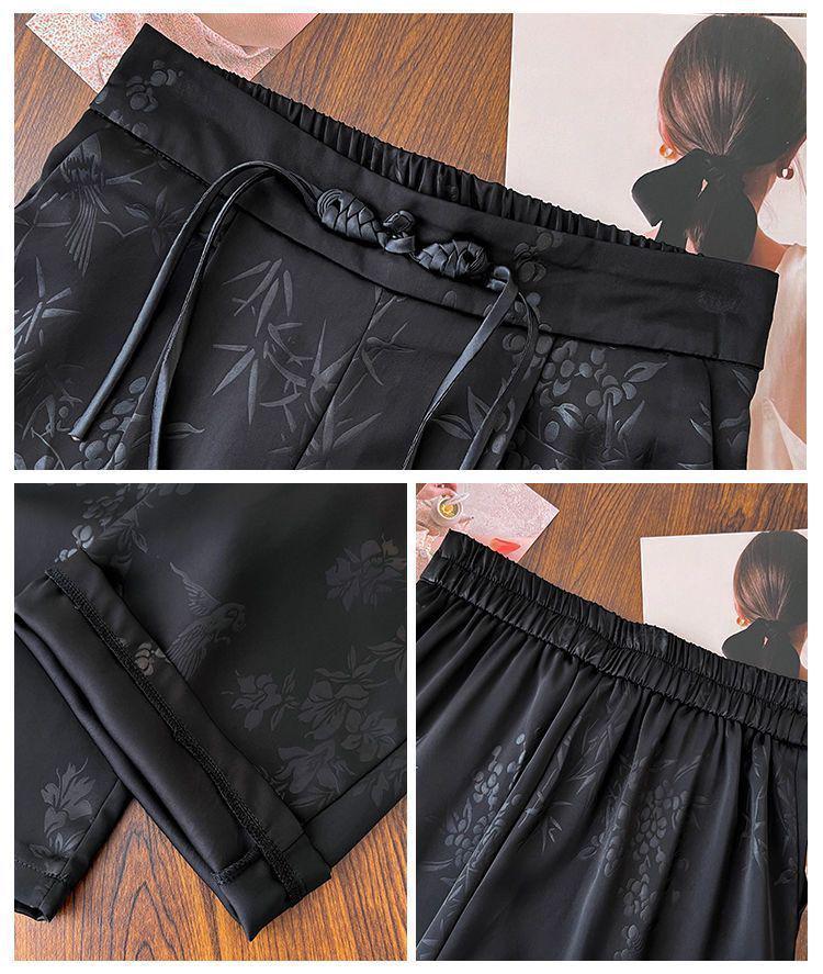 Women's Summer High-Waist Wide-Leg Ice Silk Pants - Chinese Style, Slimming, Plus Size, Casual and Breezy.