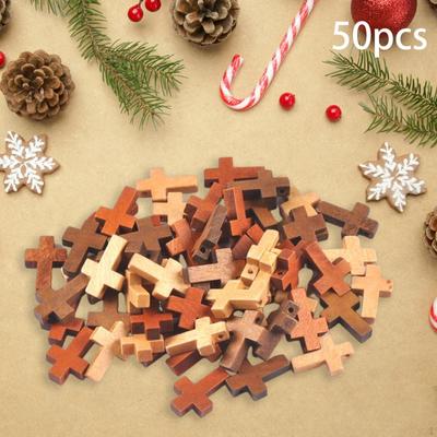 50Pcs Wooden Cross Charms Hanging Pendants Fashion Unfinished Wood Beads Small