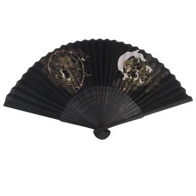 Folding Fan Japanese Pattern Fujin and Raijin Kyoto Folding Fan with Pouch Men's -