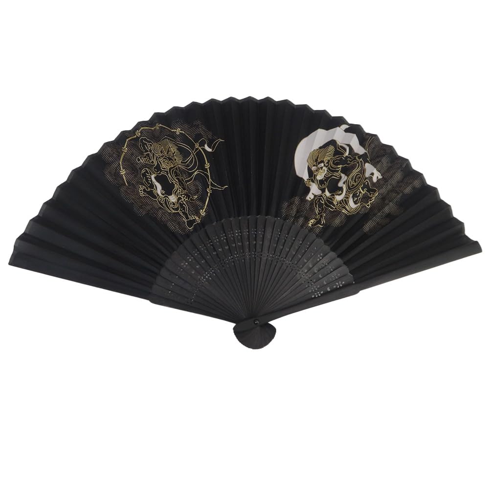 Folding Fan Japanese Pattern Fujin and Raijin Kyoto Folding Fan with Pouch [CUFFSMANIA] Men s -