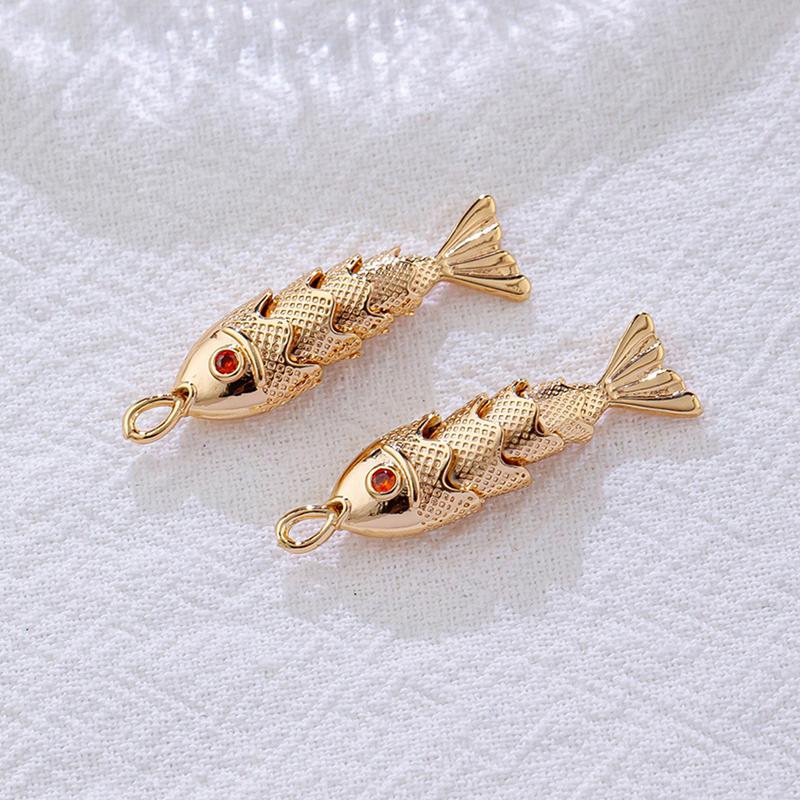 Metallanhänger im chinesischen Stil in Fischform mit rotem Zirkonia-Pavé für DIY-Halskette, Armband, Ohrringe, Schmuckherstellungszubehör