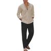 2pcs Set Men's Cotton Linen Shirt and Pants Suits for Men Beach Wear Tracksuit Men Solid Color Shirts Sweatpants Lightweight