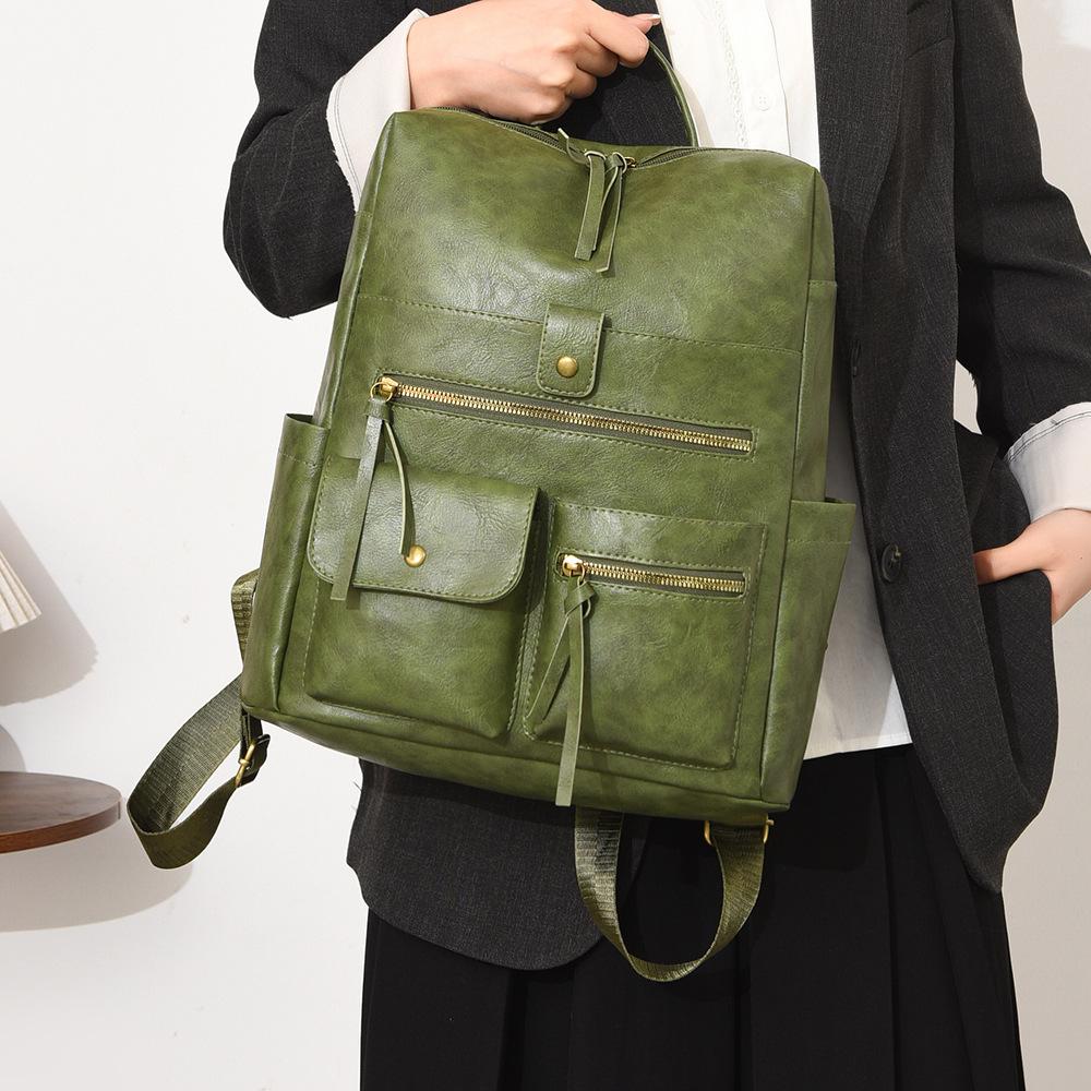 Schoolbag Women's Backpack Multi-pocket 1011 New PU Business Bag Commuter Multifunctional Backpack Portable Oblique Span Bag