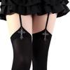 1 Pc Valentine'S Day Women'S Cross Decor Gartered Thigh-High Socks, Punk Subculture E-Girl Style Slimming Long Socks