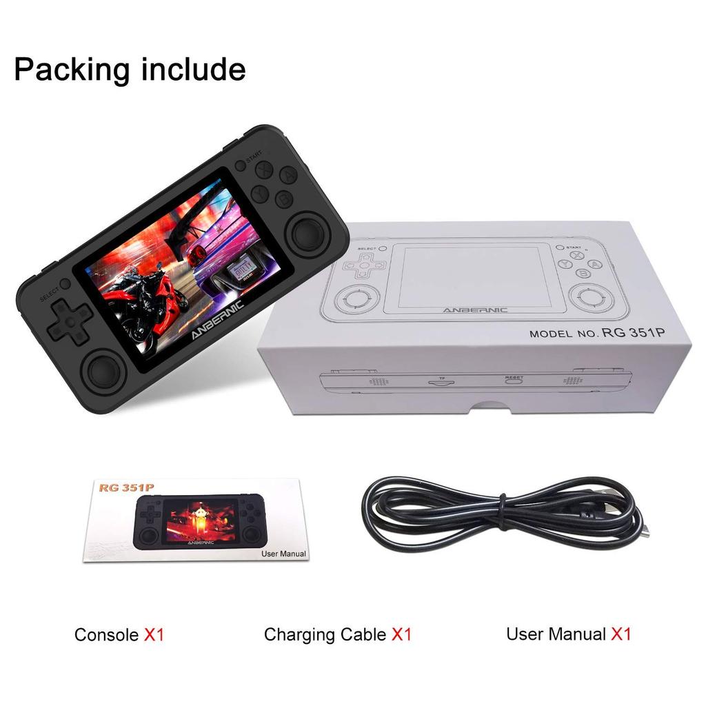 Whatsko RG351P Handheld Game Console with 3D OCA Full IPS Open Source 64GB Black Joystick, 3.5-inch Screen, Linux, 3500mAh, RAM,
