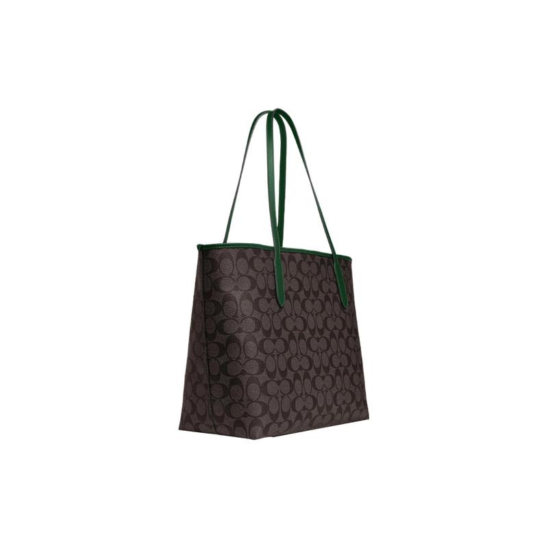 Coach Shoulder Bag City 33 Classic Presbyopic Snap Closure, Coated Canvas, Tote Bag, Shopping Bag, Bag, Large Size, Women's Model, Brown with Dark