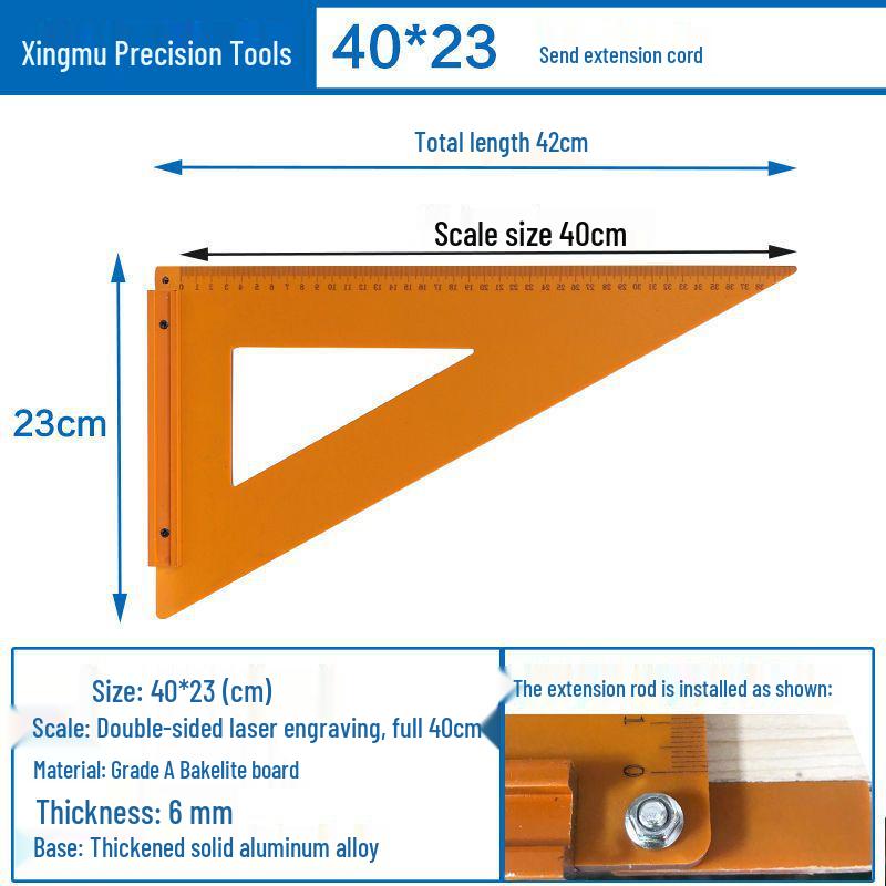 High Precision Woodworking Triangle Ruler for Right Angle and Corner Measurements