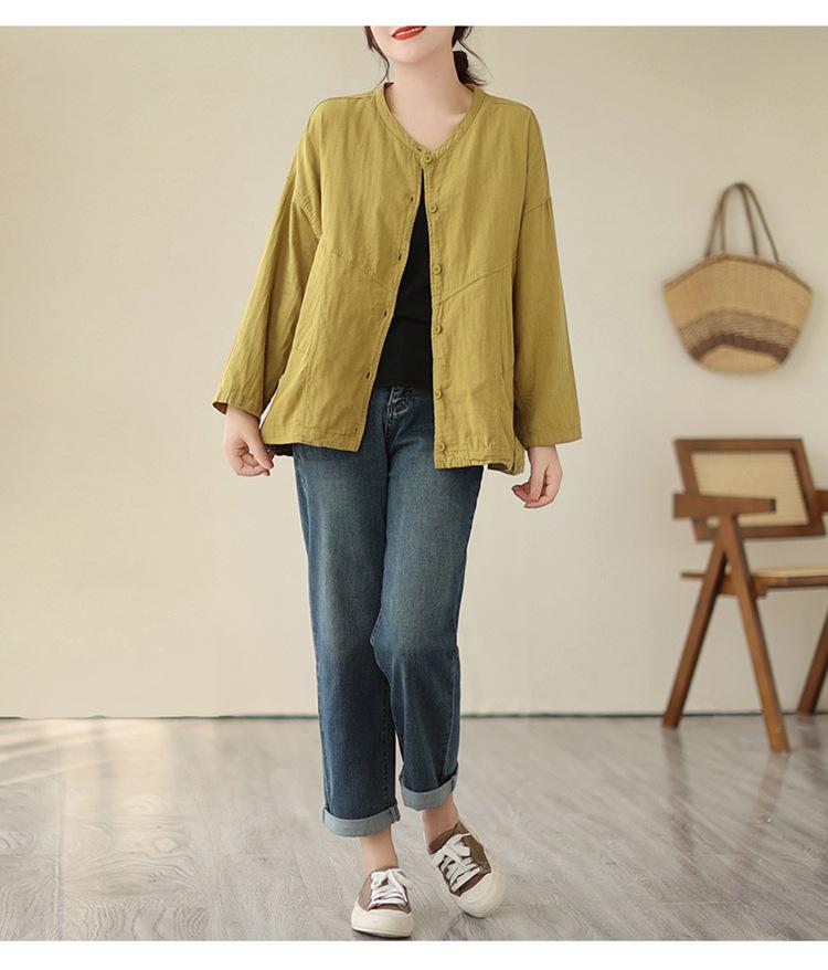 Giacca da Donna a Doppio Strato in Cotone Girocollo - Primavera Artistica Versatile Vestibilità Larga Casual Monocolore Manica Lunga