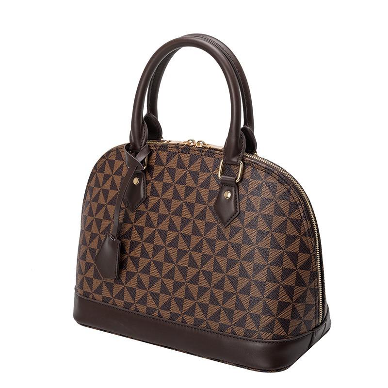 Elegante Damentasche mit doppeltem Reißverschluss, bedruckt, kariert, Muscheltasche, einfache Handtasche mit großer Kapazität, Umhängetasche