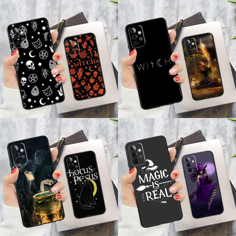 Halloween Witch Cat Phone Case For Samsung Galaxy A55 A35 A25 A15 A52 A32 A12 A51 A71 A13 A33 A53 A14 A34 A54