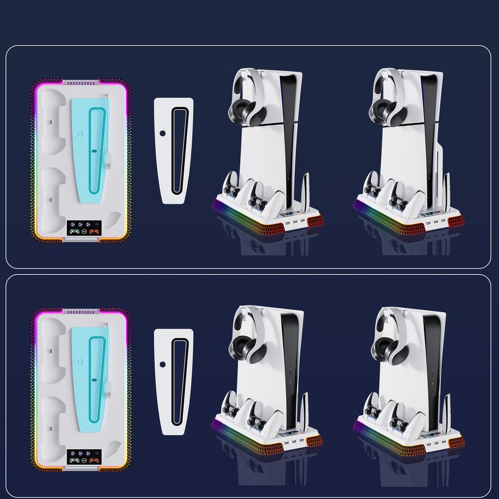 PS5 Multi-Function Cooling Base with Colorful Controller Charging Station for PS5 Pro and PS5 Slim