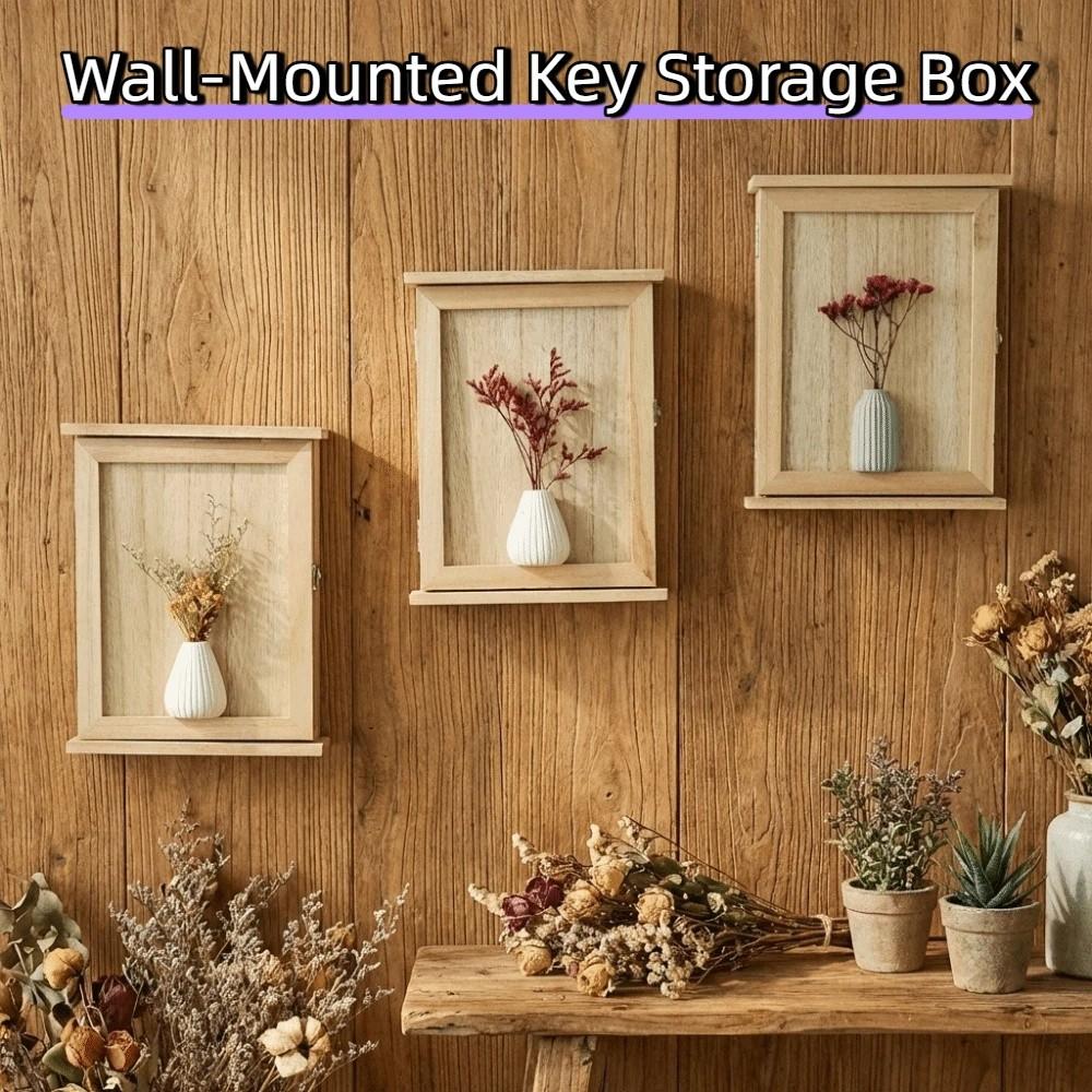 Rustic Wall-Mounted Key Storage Box Wooden Entryway Storage Box Wall Decor Cabinet Key Rack  Office