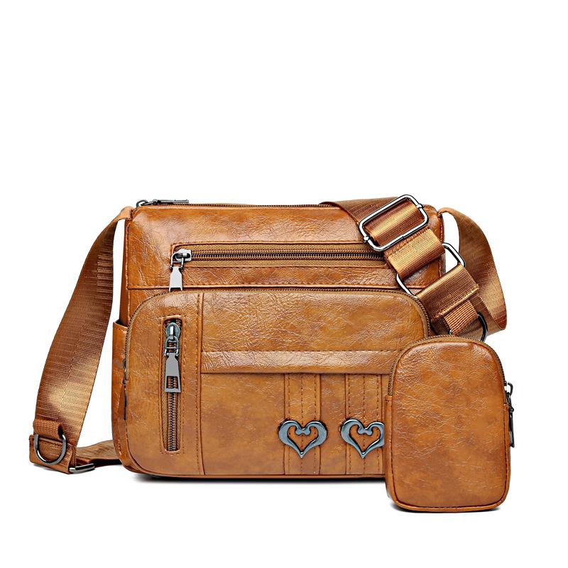 

Жіноча сумка М яка шкіряна сумка на плече Дорожня сумка через плече з кількома відділеннями Рюкзак для середнього та літнього віку Сумка на плече для мами коричневий