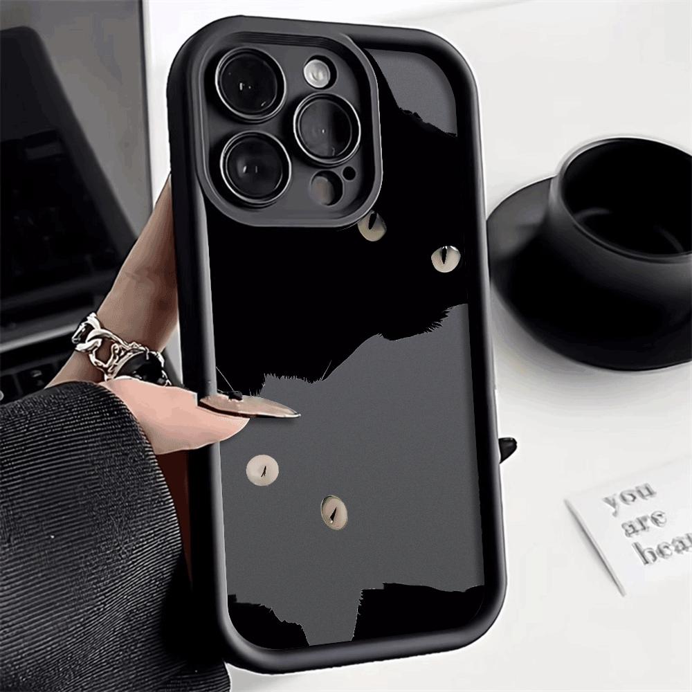 Cute black And White Cat Silicone Phone Case For iphone 16 15 14 13 12 11 Pro Max Shockproof Soft Shell Cover