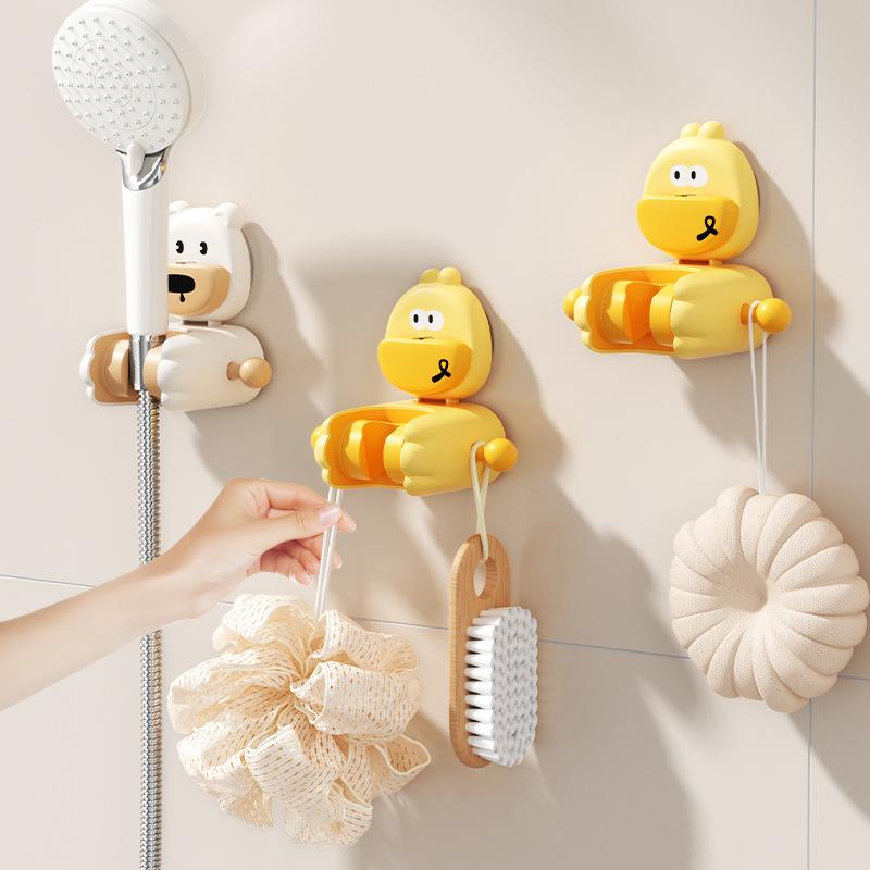 Adorable Cartoon Suction Cup Shower Head Holder Strong, Non Punching, Wall Mounted with Movable Hook for Bathroom Organization