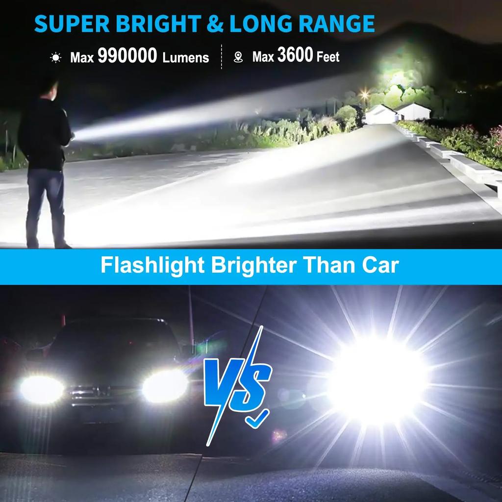 Rechargeable Flashlight Led 950000 Lumen XHP70.2 Super Bright Flash Light High Powered Handheld Flashlights IP67 Waterproof